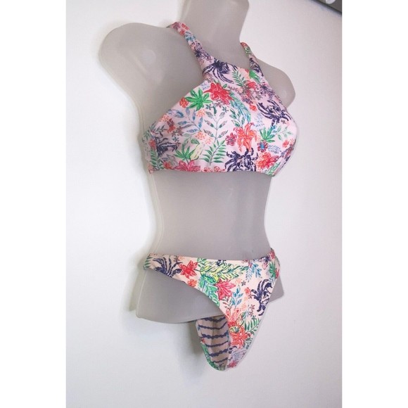 Adore Me SM Blue/Pink Reversible Bikini High Neck Sport Top Scrunch Butt Beachy - Picture 5 of 5